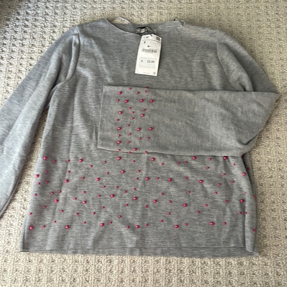 Zara Sweaters - Brand new with tags Zara sweater grey with pink pearls